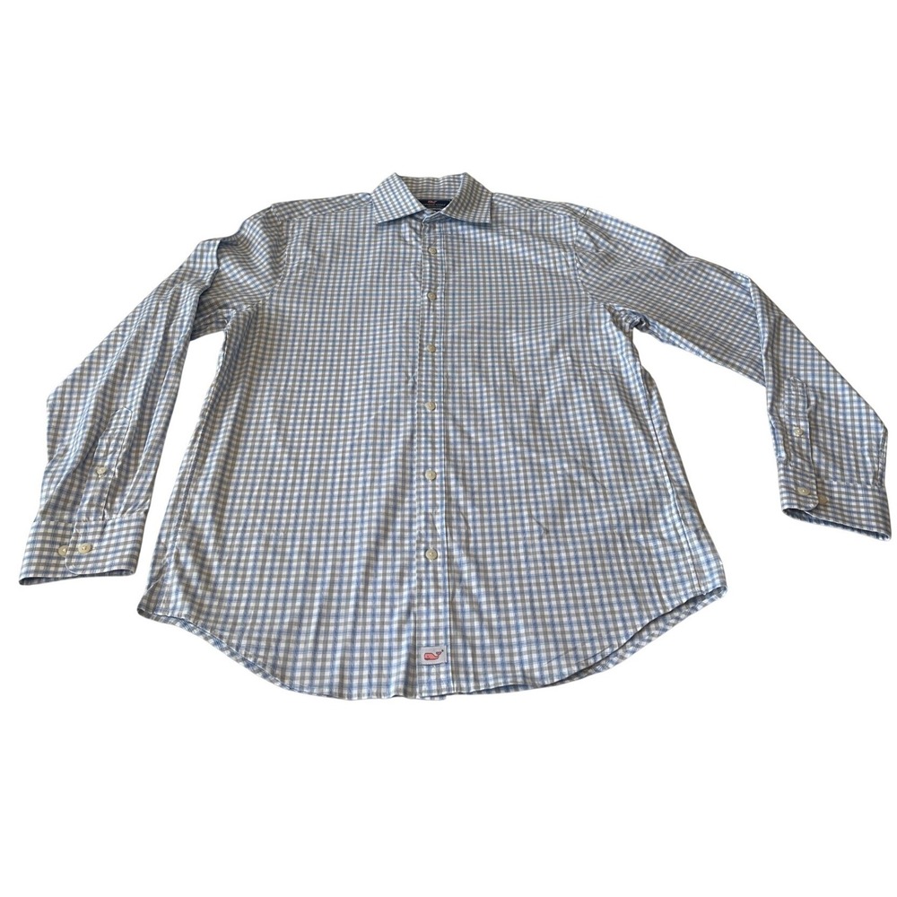 Vineyard Vines Mens Classic Fit Burgee Shirt Blue Grey Plaid Size M Long Sleeve
